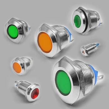 10stk 6 8 10 12 16 mm Vandtæt IP67 Metal LED Advarsel Indikator Signal Lampe Pilot Wire 3V, 5V og 12V 24V 110V 220V