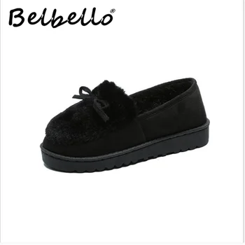 Belbello Efterår og vinter nye stil Sne støvler, damesko Kort rør alsidig Dovne sko Plys termisk uld sko