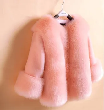 Piger faux pels lille pige pink jakke med Pels O-Hals Børn Faux Ræv Pels tøj med Lange Ærmer Bløde Pels vinter frakker