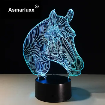 Hest Led Nightlights Akryl 7 Farver Skiftende Dyr 3D-lys LED-Fjernsyn bordlampe USB 5V Lamper til Hjemmet Udsmykning