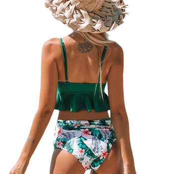 2020 Nye Flower Bikini Sæt To Stykke Flæsekanter Badedragt Kvinder Badetøj Badetøj, Strand Slid, Høj Talje Tankini Biquini Plus Størrelse