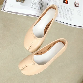 2021 Foråret Ægte Leater Split Toe Sko Kvinde Mode Slank Outwear Muldyr Ballerinasko Smarte Flade Sko Shoes Mujer