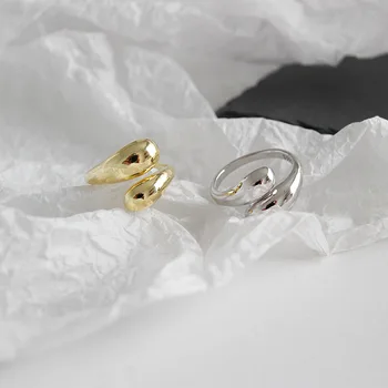 Koreanere S925 sterling sølv ring minimalisme poleret høj kvalitet dråbe vand åbning kvinder ring temperament sølv ring