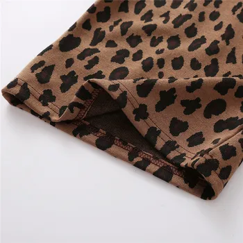 Buksetrold Barn Baby Piger Tøj langærmet Leopard Print Sweatshirt Pullover Toppe+Pocket Kort Læder Nederdel, Efterår, Vinter
