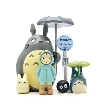 6stk/pack Totoro Bus Station Kul Bolden Xiaomei Paraply Totoro Micro Landskab Action Figurer Model Dolls
