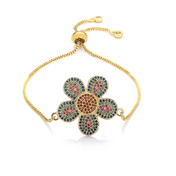Fashion kvinder ' s rainbow blomst smykker guld cz farverige zircon armbånd armbånd justerbar kæde armbånd til kvinder