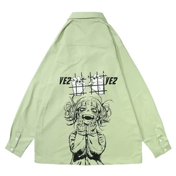 11 BYBB MØRKE Tegneserier, Anime Tegneserie Pige Udskrive Lange Ærmer Efteråret Harajuku Streetwear Shirt Mænd Kvinder Bomuld Skjorte Unsiex