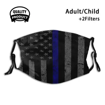 Thin Blue Line Politiet Support Amerikanske Flag Genanvendelige Munden Maske, Filter For Mænd, Kvinder, Børn Thin Blue Line Politifolk Ansigt Maske