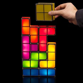 DIY Tetris, Puslespil Lys Stabelbare LED-Lampe Constructible Blok Nat Lys Retro Spil Tower Baby Farverige Mursten Nyhed Legetøj