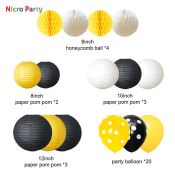 Nicro 34 stk/sæt Bi Gul Sort Balloner Papir Lanterner Barn Fødselsdag Indretning Hjem Nye Udsmykning DIY Part #Set117