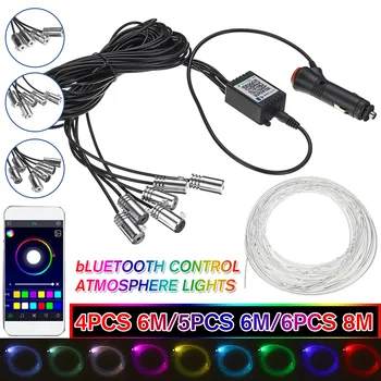 6M/8M EL Wire Flerfarvet RGB LED Strip bluetooth-APP Control Bilens Interiør Lys Neon Atmosfære Strip Lampe med DC 12V Driver