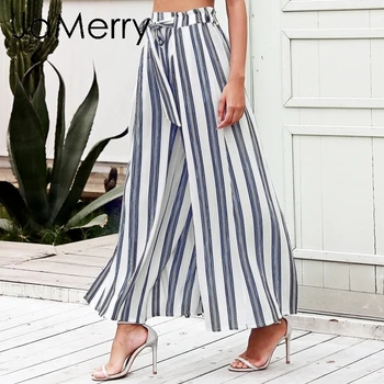 JaMerry Stribet høj talje foråret pants kvinders Afslappet plisserede bred ben bukser bukser 2019 Sommer strand split smarte bukser til kvinder