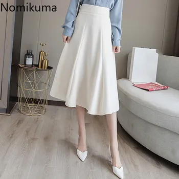 Nomikuma Nye Ankomst Elegant En Linje, Høj Talje Nederdel Kvinder Solid Color Mode Nederdele Kvindelige koreanske Stil Faldas Mujer 3c569