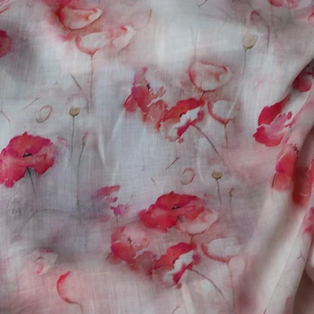 Naturlige rene ramie stof, Lys pink og lotus udskrivning tissu Høj kvalitet kappe kjole bryllup stof