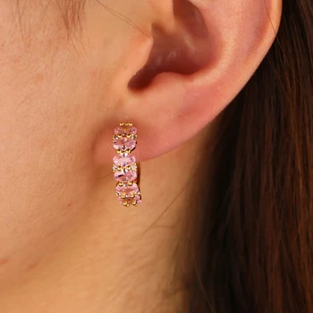 Delikat lille mode Smykker guld med PINK krystal Øreringe farverige CZ cirkel hoop 20mm hoop Øreringe Til pige kvinder