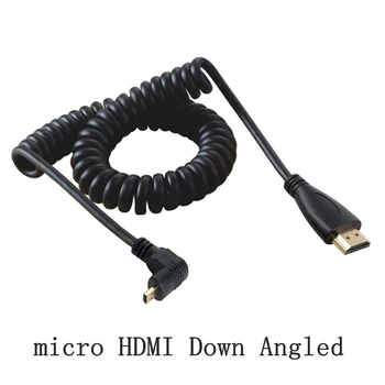 Foråret Micro Mini HDMI-til-HDMI-Kabel Ethernet-3D 4K Audio Return Cabo 90 Højre Foråret Curl Fleksibelt Kabel, For HDTV XBox-Tablet