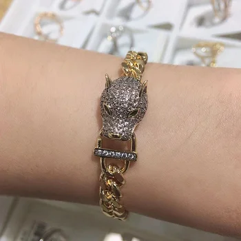 Zlxgirl kobber smykker luksus mærke leopard form dyr armbånd til mænd, jubilæum fine smykker zircon guld armbånd