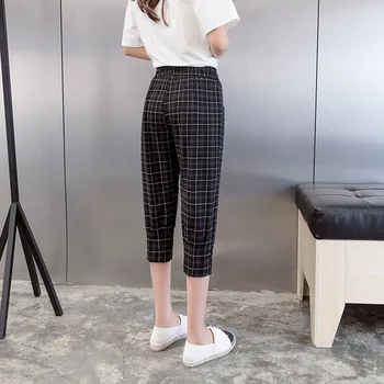Kvinders Kalv-længde Casual bukser 2020 nye Sommer koreansk stil gitter dame Løs plue størrelse 5XL Elastisk Talje Blyant Bukser