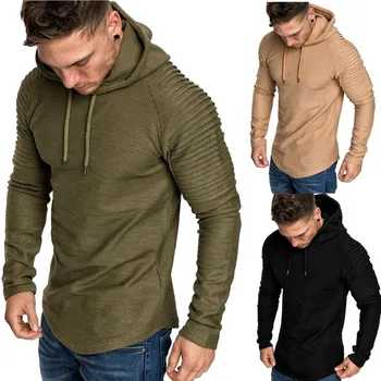Sælge godt 2019 Nye Hættetrøjer Mands Solid Farve Slim Fit High Street Hætte Sweatshirt Stribe Fold Sportstøj Herre