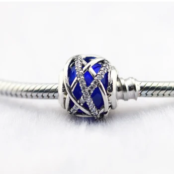 Passer Til Pandora Charms Armbånd Galaxy med Blå Perler og Klare CZ 925 Sterling-Sølv-Smykker Gratis Fragt