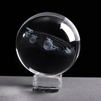 6CM Laser Indgraveret Solar System Bold 3D Miniature Planeter Model Sfære Glas Globe Ornament Home Decor Gave