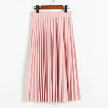 Forår og Efterår Nye Mode Kvinders Høj Talje Plisserede Solid Farve Halv Længde Elastisk Nederdel Kampagner Dame Sort Pink