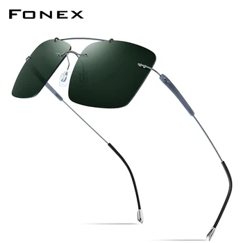 FONEX Titanium Legering TR90 Uindfattede Solbriller til Mænd 2020 Nye Ultralette Rammeløse Pladsen Kvinder Polariserede solbriller til Mænd 20009