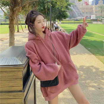 Hættetrøjer Dame Plus Velvet Søde Piger Tykke Dejlige Kvinder Kawaii Sweatshirt Koreansk Stil, Casual Fashionable Komfortabelt Trendy Chic
