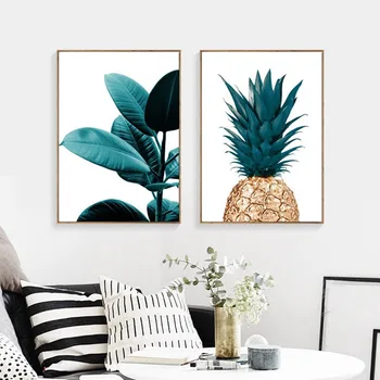 Enkle, Nordiske stil ark ananas, banan blade plante væggen sprøjtemaling olie maleri på væggen billeder til stuen lærred kunst