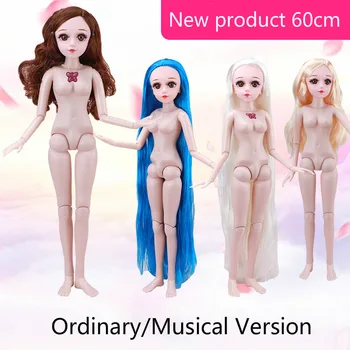 Nyt Produkt 60 Cm I Luoli Dukke Krop Nøgen Baby Virkelige Øjne, Lange Øjenvipper Multi-joint Musik Prinsesse Pige Toy Pige Ferie Gave
