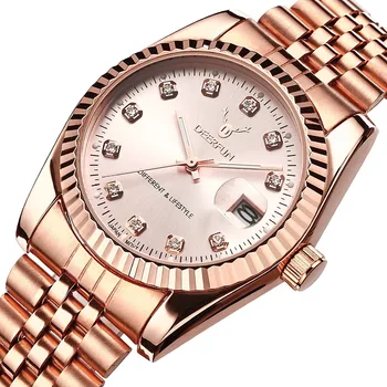 Kvinder se Deerfun berømte mærke business diamant rejste guld kalender luksus vandtæt quartz armbåndsur relogio feminino