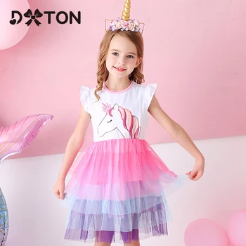 Dxton Børn Piger Dress 2019 Unicorn Sommeren Sundress Børn Kjoler til Pige Kostumer Tegneserie Prinsesse Kjoler Tøj SH4590 Mix
