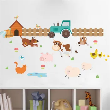Tegnefilm Husdyr Wall Stickers Kids Room Dekoration Hund, Ko, Kylling Vægmaleri Kunst Diy Hjem Overføringsbilleder, Plakater Børn Gave