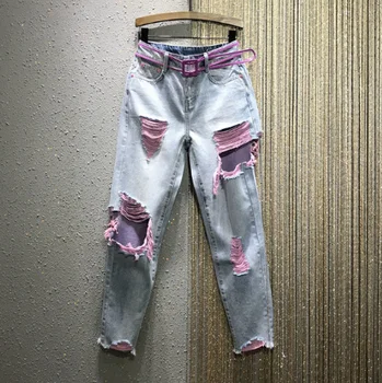 Huller Jeans til Kvinde 2020 Forår, Sommer, Nye Stil, Farve med Huller Tigger Jeans Piger Damer Afslappet Kanter Capri Denim Bukser