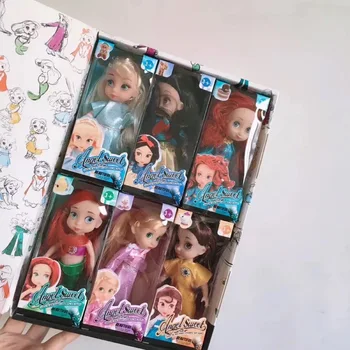 6stk/sæt Prinsesse Dukke Snow White Havfrue Lange Hår Prinsesse Bell Toy Dolls for Børns Fødselsdag Gaver med box