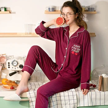 FENTENG Efteråret Pyjamas For Kvinder Mode Brev Broderi Kausale Pyjamas Kvinder Hjem, der Passer J98032933