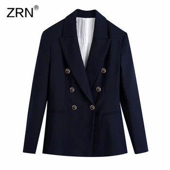 ZRN 2020 Efteråret Kvinder Mode Kontor Slid Dobbelt Breasted Blazere Vintage Pels Lange Ærmer, Lommer Kvindelige Overtøj Smarte Toppe