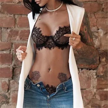 Nye 2stk Lace Bh-Sæt Uforet Bralette Bikini+G-Streng Trekant-Bh, Sexet Undertøj Brystholder Passer til Mode Kvinder Undertøj Sæt