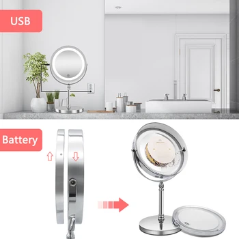 Led-Oplyste Makeup Spejl, 10X Forstørrelse Dobbeltsidet Belyst Spejl USB-Opladning Touch Dæmpning Bad Spejle