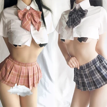 Studerende Uniform Voksen Seksuel Fantasi Rolle Spil Schoolgirl Uniform Par Sex Spil Cosplay Kostume Sexet Mini Bluse, Nederdel Sæt