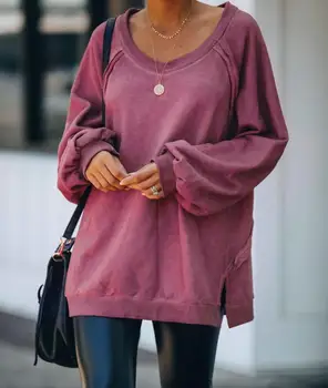 2021 Nye Mode Kvinder Efteråret Ryg Løs Afslappede Sweatshirts Damer Langærmet Foråret Streetwear Hættetrøjer Solid Top Pullover