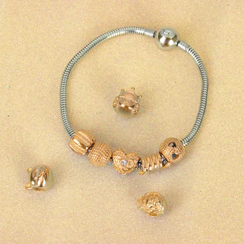 HMSFELY 316l Rustfrit Stål Guld Rund Kugle Perler Europæiske Charm Perle For DIY Charms Armbånd Smykker at gøre Tilbehør Perle