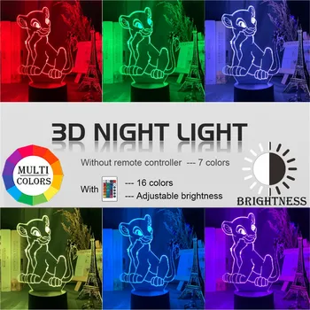 Disney Tegnefilm Night Light The Lion King Nala USB-3D LED-Lys børn Børn LED Nat Lys til Soveværelse Dekoration Xmas Gaver