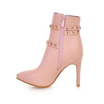 Nye vinter mode nitter højhælede sko pink støvler fint med støvler og sko