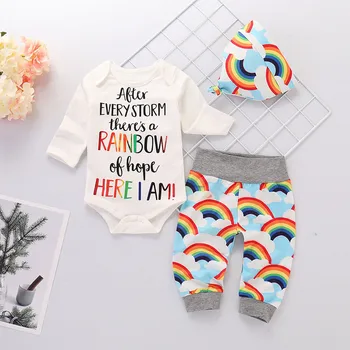 Baby Dreng Pige Tøj детская одежда Nye Mode, Tre-delt Sæt Efteråret Brev Print Romper Buksedragt Rainbow Bukser Outfits Sæt