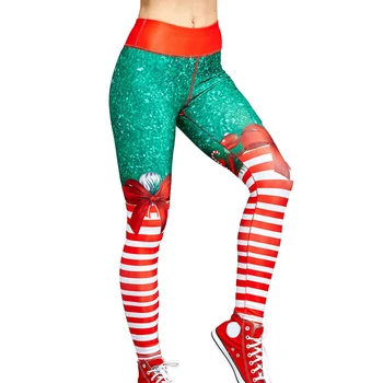 2018 Kvinder Jul Trænings-og leggings Polyester Rød Jul Stribet Sport Leggings Digital Print Bukser Strække Yoga Bukser