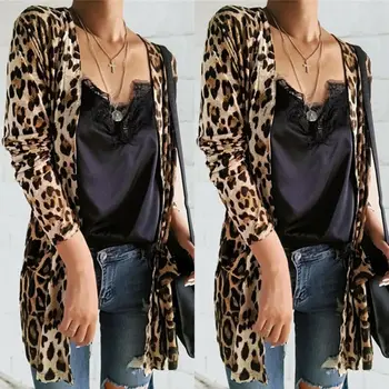 Kvinder Leopard Print Åben Front Jakke, Cardigan, Blazer, passer til Tops Pels OL Slank Casual Blazer med Lange Ærmer Feminino blusa Outwear