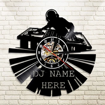 DJ Silhuet Shadow Art Dekorativt vægur Personlighed Brugerdefinerede DJ-Navn vinylplade vægur Moderne Design Bedste Gave Til DJ