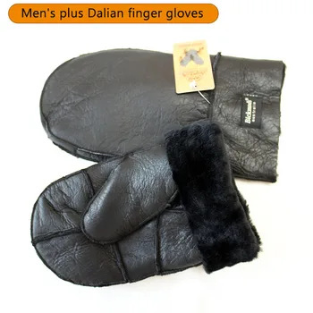 Vinteren varm fåreskind pels vanter mænds læder handsker af tykt uld plus sort udendørs motorcykel ridning, vind og kulde