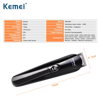 Kemei 6 i 1 Genopladeligt Hår Trimmer Titanium Hair Clipper Elektrisk Shaver Skæg Trimmer Mænd Styling Værktøjer Intimbarbering Maskine 600